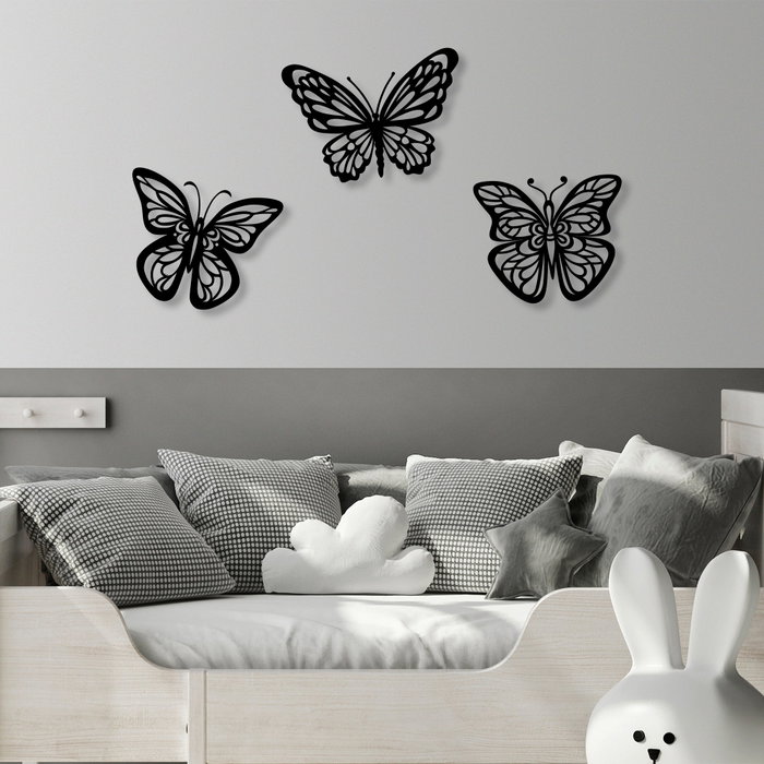 Wallity Butterflies 3 - Escultura de pared de metal negra
